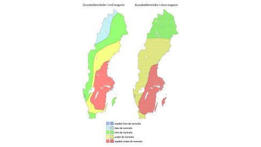 Grundvattennivåer i maj 2017 enligt SGU. Bild från sgu.se