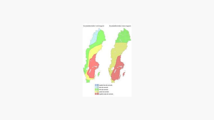 Grundvattennivåer i maj 2017 enligt SGU. Bild från sgu.se